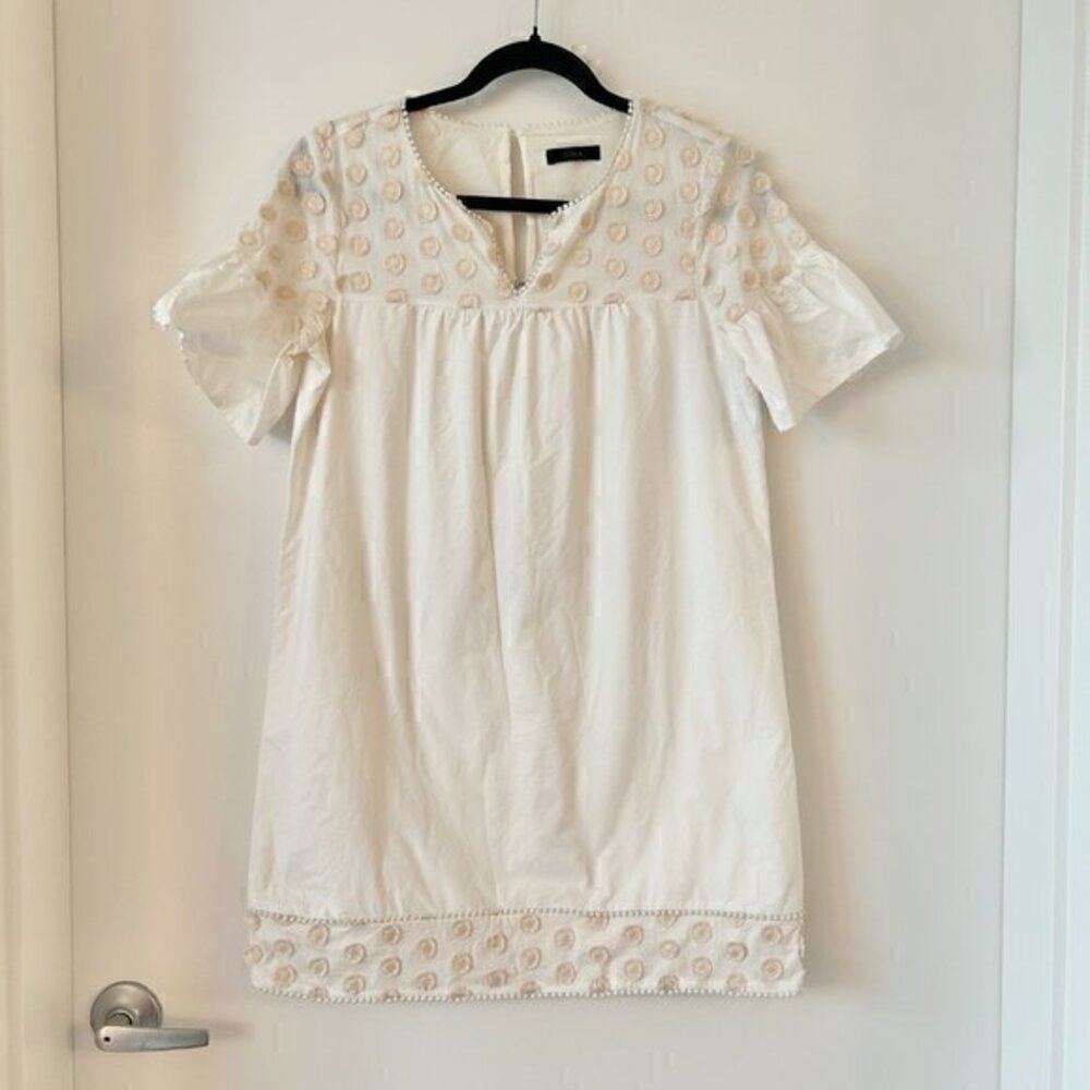J. Crew Women's Bell Sleeve Dot Fringe Ivory Dress Size 4